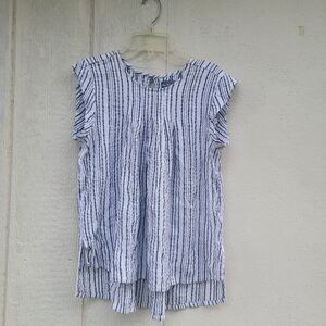 Michael Stars Womens Med Top Blue White Stripe Sleeveless Side Slits